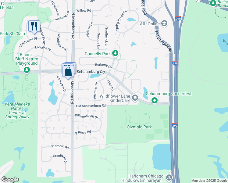 map of restaurants, bars, coffee shops, grocery stores, and more near 16f Lincoln Meadows Drive in Schaumburg