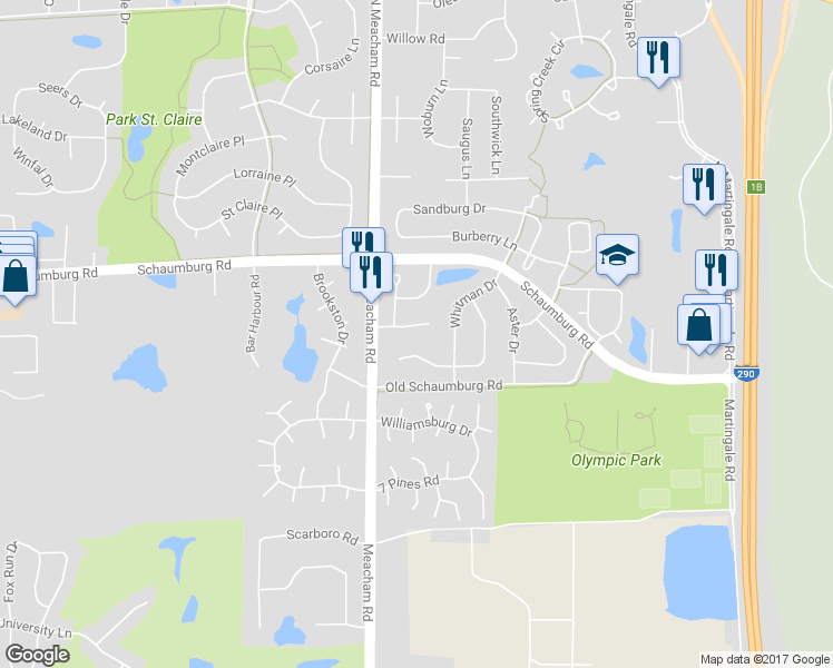 map of restaurants, bars, coffee shops, grocery stores, and more near 1449 Sturgeon Bay Court in Schaumburg