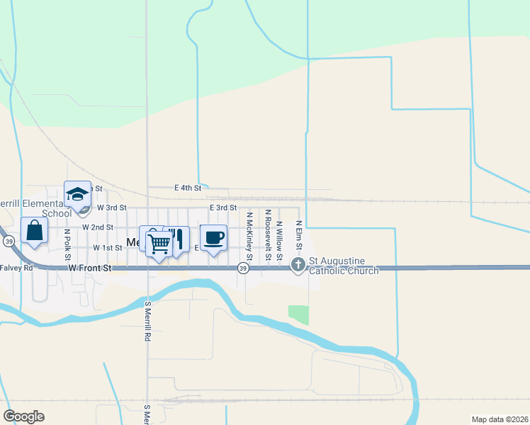 map of restaurants, bars, coffee shops, grocery stores, and more near 631 East 3rd Street in Merrill