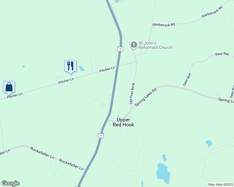 map of restaurants, bars, coffee shops, grocery stores, and more near 59 Old Post Road North in Red Hook