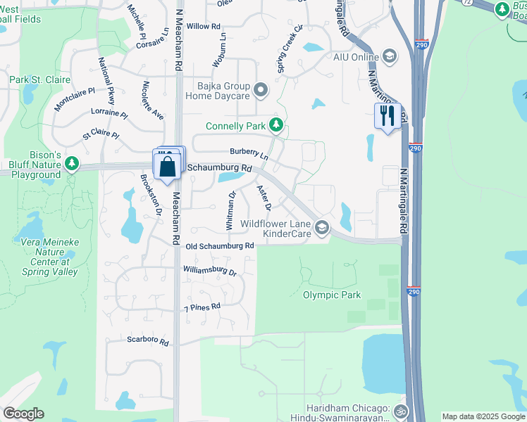 map of restaurants, bars, coffee shops, grocery stores, and more near 79 Stevens Drive in Schaumburg