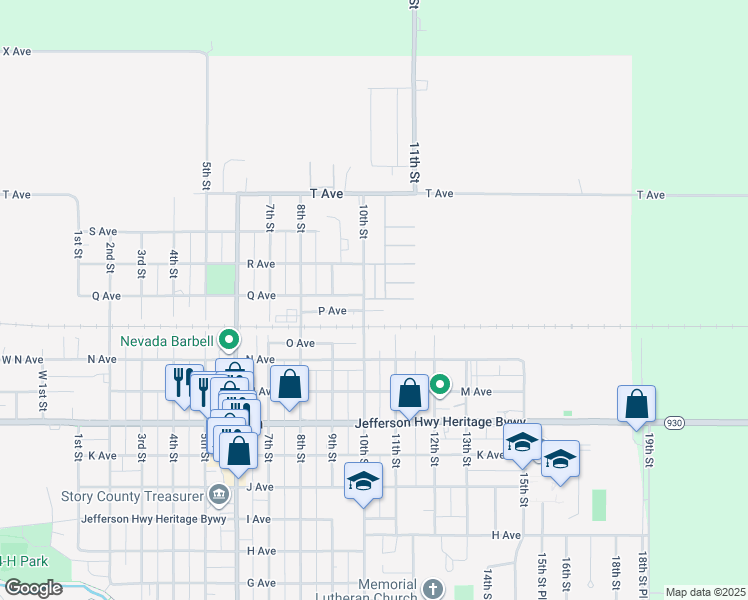 map of restaurants, bars, coffee shops, grocery stores, and more near 1708 10th Street in Nevada