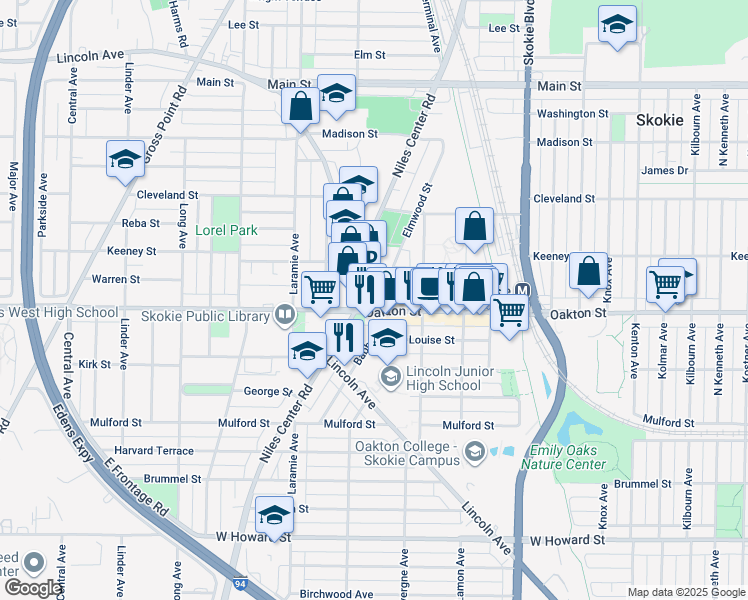 map of restaurants, bars, coffee shops, grocery stores, and more near in Skokie