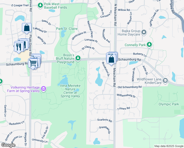 map of restaurants, bars, coffee shops, grocery stores, and more near 101 Bar Harbour Road in Schaumburg