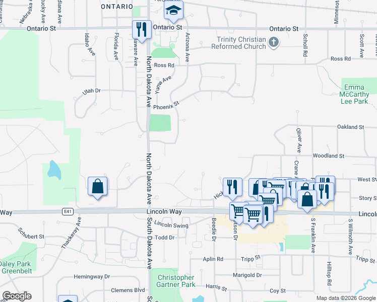 map of restaurants, bars, coffee shops, grocery stores, and more near 600 Arizona Avenue in Ames