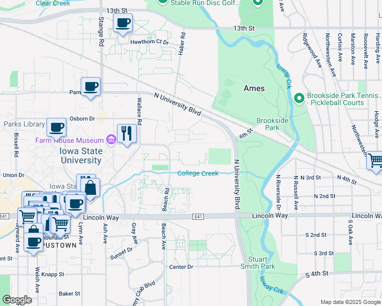 map of restaurants, bars, coffee shops, grocery stores, and more near 1900 Osborn Drive in Ames