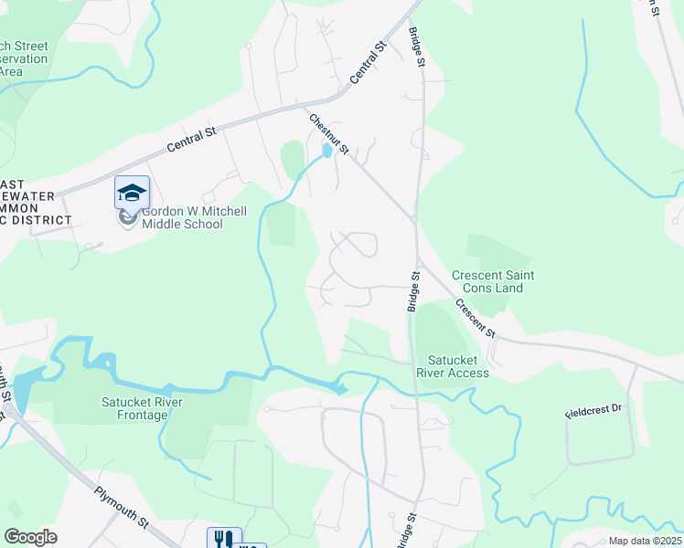 map of restaurants, bars, coffee shops, grocery stores, and more near 126 Crystal Water Drive in East Bridgewater