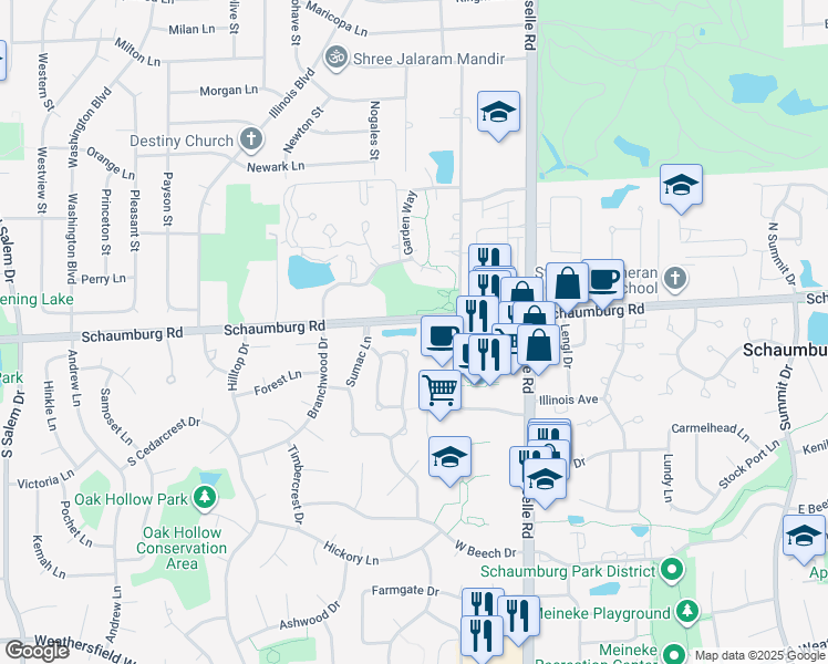 map of restaurants, bars, coffee shops, grocery stores, and more near 129 Schaumburg Court in Schaumburg