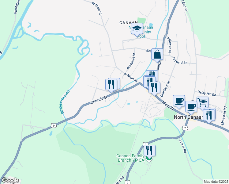 map of restaurants, bars, coffee shops, grocery stores, and more near 12 Barlow Street in Canaan