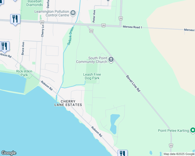 map of restaurants, bars, coffee shops, grocery stores, and more near 447 Bevel Line Road in Leamington