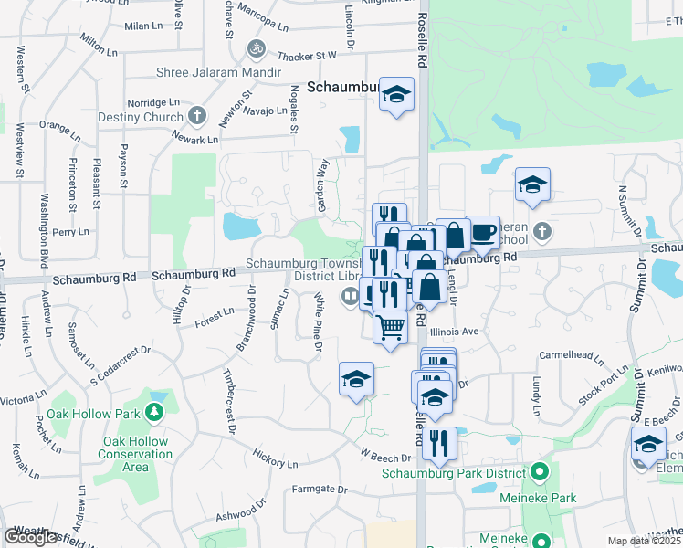 map of restaurants, bars, coffee shops, grocery stores, and more near 129 Schaumburg Court in Schaumburg