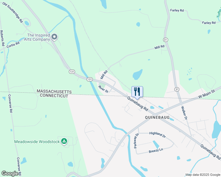 map of restaurants, bars, coffee shops, grocery stores, and more near 31 Quinebaug Road in Dudley
