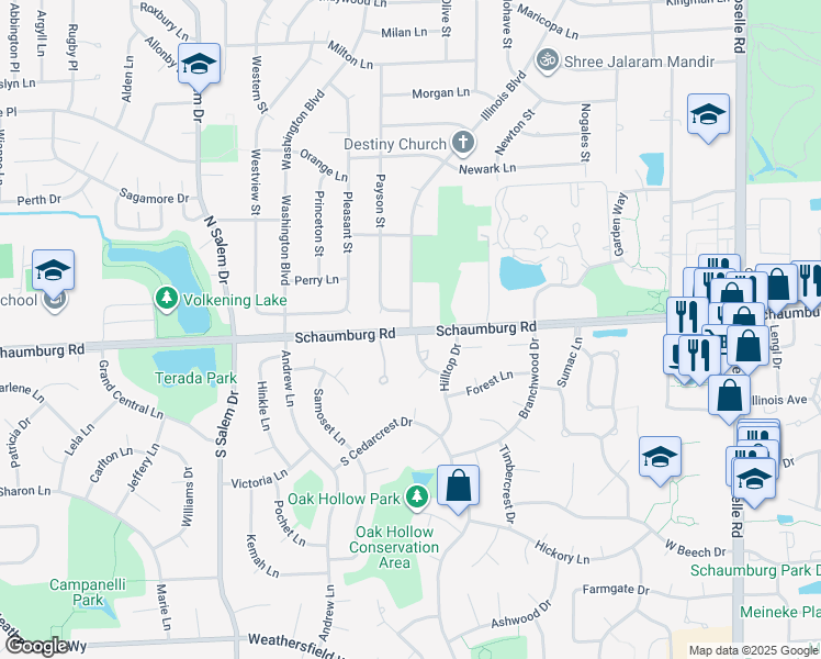 map of restaurants, bars, coffee shops, grocery stores, and more near Schaumburg Road in Schaumburg