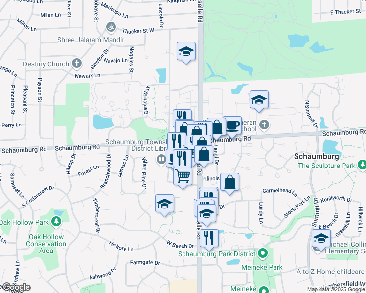 map of restaurants, bars, coffee shops, grocery stores, and more near 47 West Schaumburg Road in Schaumburg