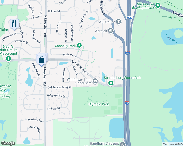 map of restaurants, bars, coffee shops, grocery stores, and more near 1711 Buttonwood Circle in Schaumburg