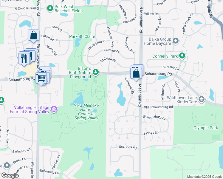 map of restaurants, bars, coffee shops, grocery stores, and more near 101 Bar Harbour Road in Schaumburg