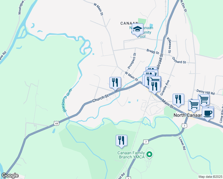 map of restaurants, bars, coffee shops, grocery stores, and more near 12 Barlow Street in Canaan