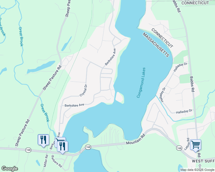 map of restaurants, bars, coffee shops, grocery stores, and more near 3 Evergreen Avenue in Southwick
