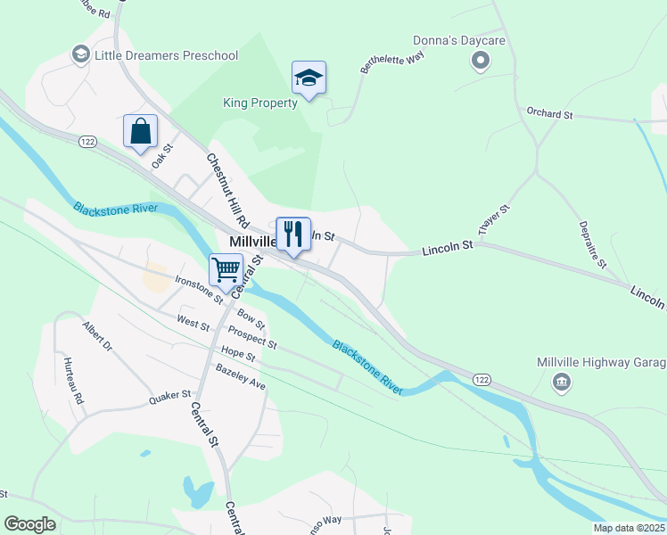 map of restaurants, bars, coffee shops, grocery stores, and more near 4 Preston Street in Millville