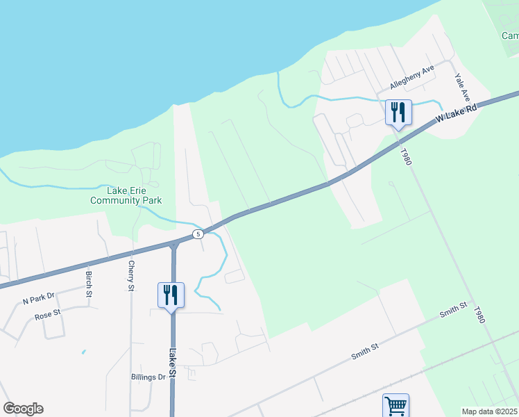 map of restaurants, bars, coffee shops, grocery stores, and more near W Lake Rd in Lake City