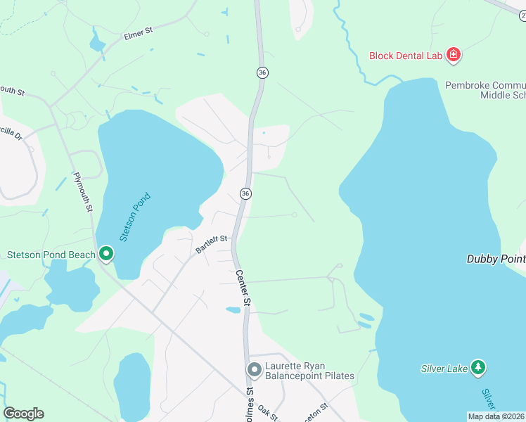 map of restaurants, bars, coffee shops, grocery stores, and more near 820 Center Street in Pembroke