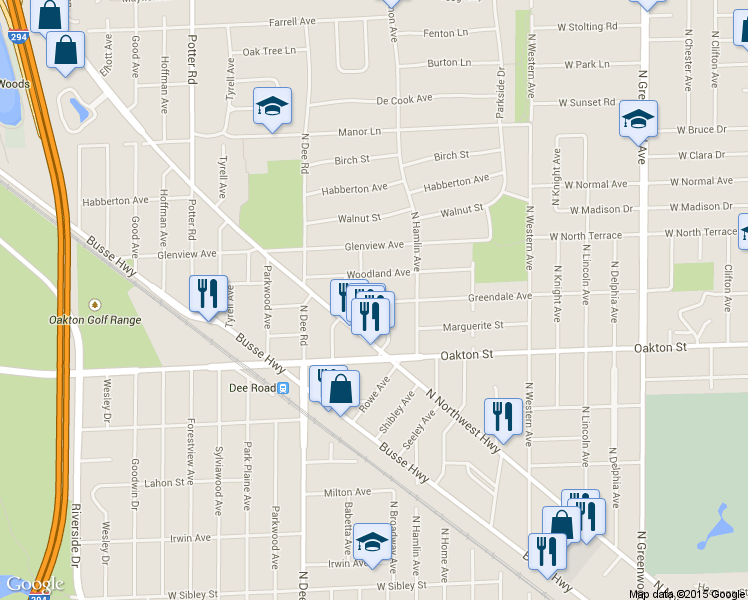 map of restaurants, bars, coffee shops, grocery stores, and more near 1040 Vernon Avenue in Park Ridge