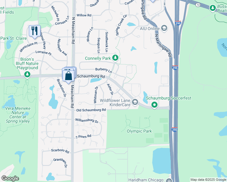 map of restaurants, bars, coffee shops, grocery stores, and more near 16f Lincoln Meadows Drive in Schaumburg
