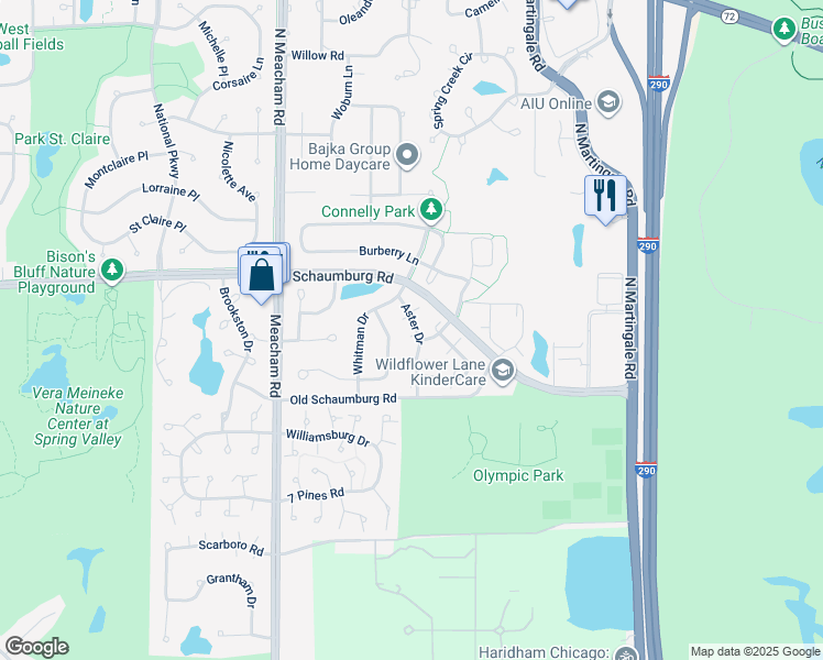 map of restaurants, bars, coffee shops, grocery stores, and more near 79 Stevens Drive in Schaumburg