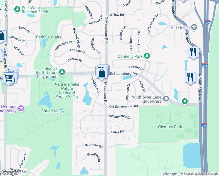 map of restaurants, bars, coffee shops, grocery stores, and more near 66 Egg Harbour Court in Schaumburg