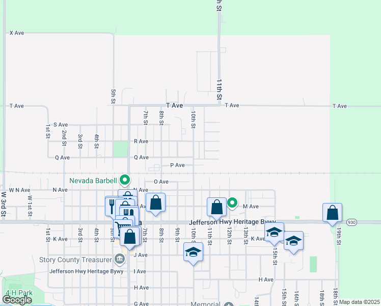 map of restaurants, bars, coffee shops, grocery stores, and more near 1708 10th St in Nevada