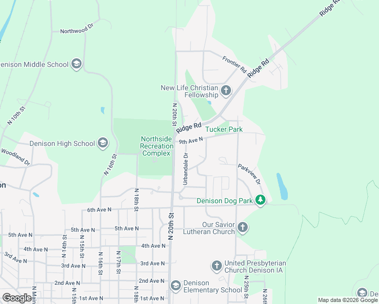 map of restaurants, bars, coffee shops, grocery stores, and more near 2198 Grandview Drive in Denison