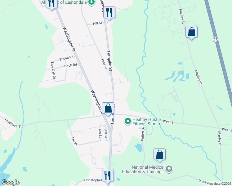 map of restaurants, bars, coffee shops, grocery stores, and more near 232 Turnpike Street in Easton