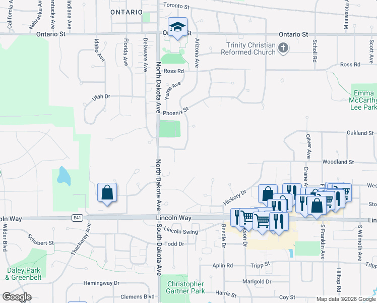 map of restaurants, bars, coffee shops, grocery stores, and more near 600 Arizona Avenue in Ames