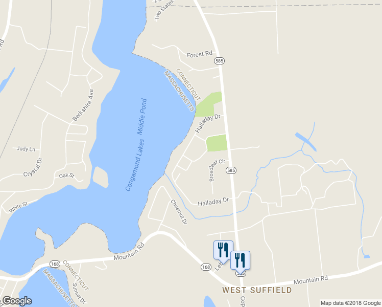 map of restaurants, bars, coffee shops, grocery stores, and more near 312 Halladay Drive in Suffield