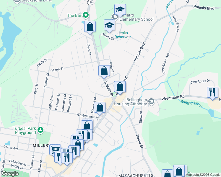 map of restaurants, bars, coffee shops, grocery stores, and more near 21 South Main Street in Bellingham