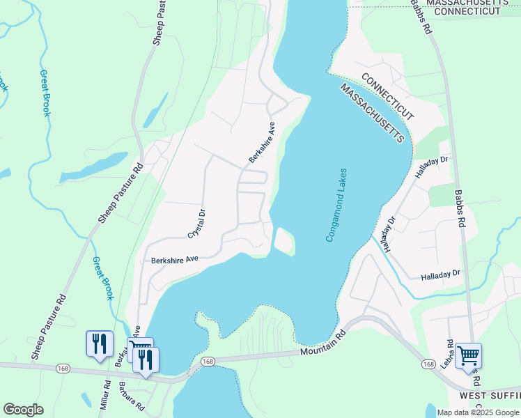 map of restaurants, bars, coffee shops, grocery stores, and more near 6 Evergreen Avenue in Southwick