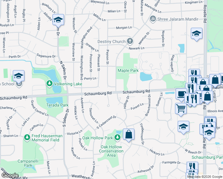 map of restaurants, bars, coffee shops, grocery stores, and more near 20 Payson Street in Hoffman Estates