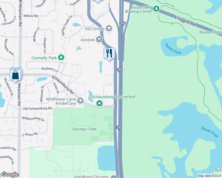 map of restaurants, bars, coffee shops, grocery stores, and more near 20 North Martingale Road in Schaumburg