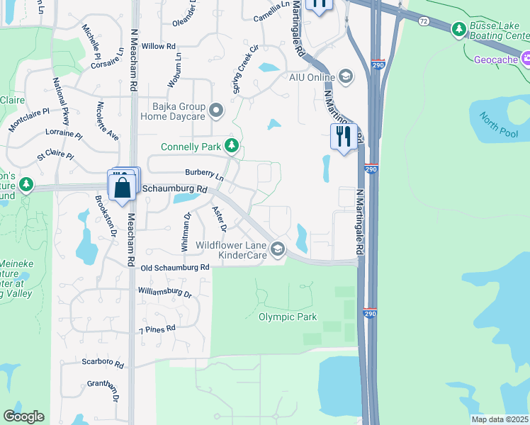 map of restaurants, bars, coffee shops, grocery stores, and more near 1711 Buttonwood Circle in Schaumburg