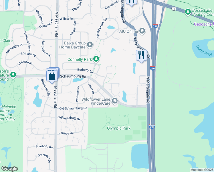 map of restaurants, bars, coffee shops, grocery stores, and more near 1711 Buttonwood Circle in Schaumburg