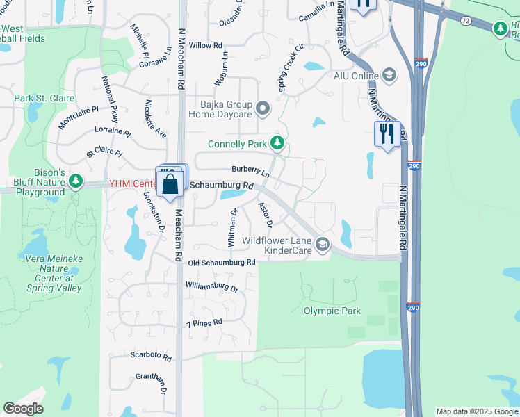 map of restaurants, bars, coffee shops, grocery stores, and more near 79 Stevens Drive in Schaumburg