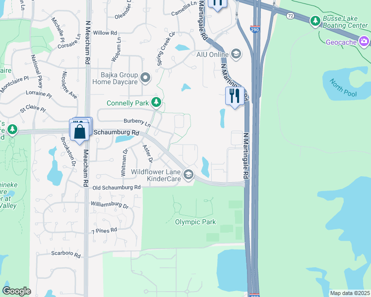 map of restaurants, bars, coffee shops, grocery stores, and more near 1681 East Greenbriar Drive in Schaumburg
