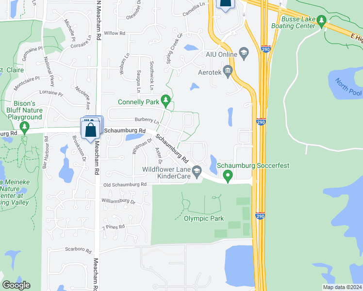 map of restaurants, bars, coffee shops, grocery stores, and more near 1711 Buttonwood Circle in Schaumburg