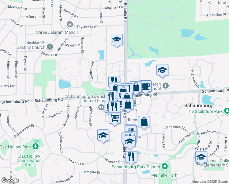 map of restaurants, bars, coffee shops, grocery stores, and more near 47 West Schaumburg Road in Schaumburg