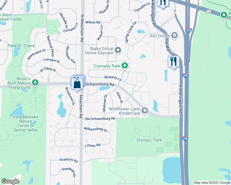 map of restaurants, bars, coffee shops, grocery stores, and more near 79 Stevens Drive in Schaumburg