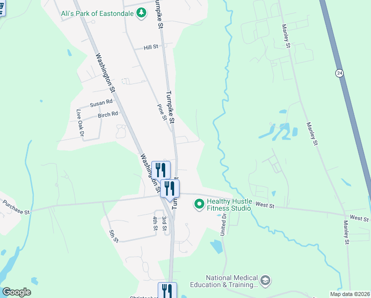 map of restaurants, bars, coffee shops, grocery stores, and more near 232 Turnpike Street in Easton