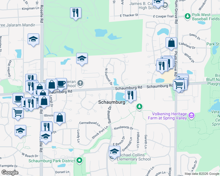 map of restaurants, bars, coffee shops, grocery stores, and more near 350 Schaumburg Road in Schaumburg