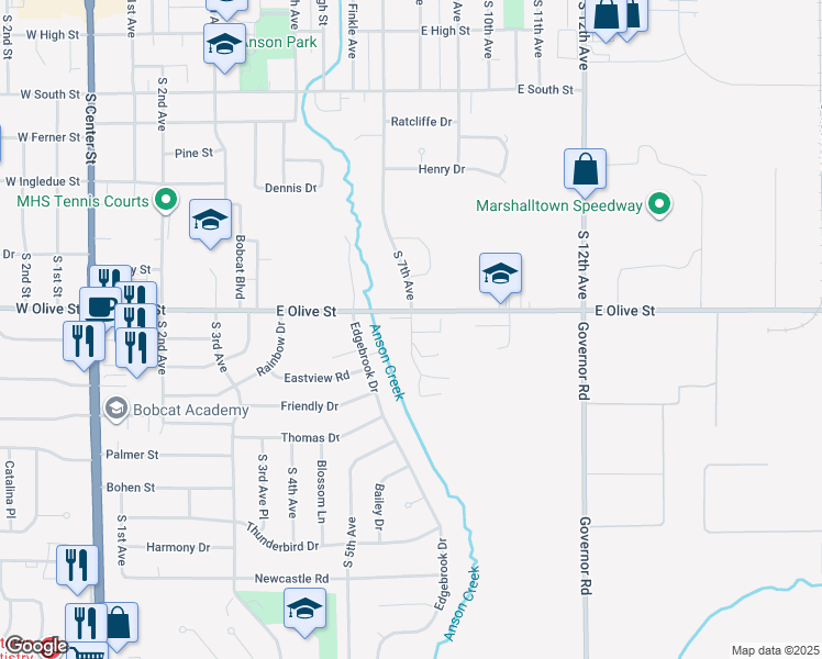 map of restaurants, bars, coffee shops, grocery stores, and more near in Marshalltown