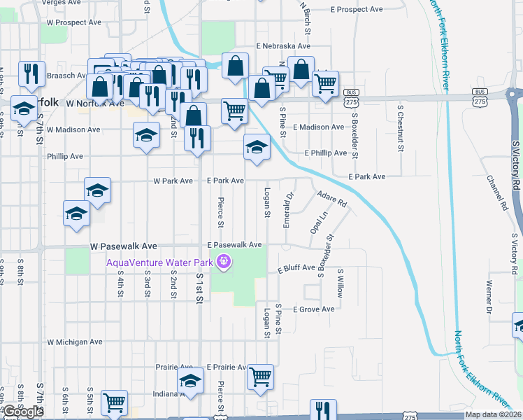 map of restaurants, bars, coffee shops, grocery stores, and more near 507 Logan St in Norfolk