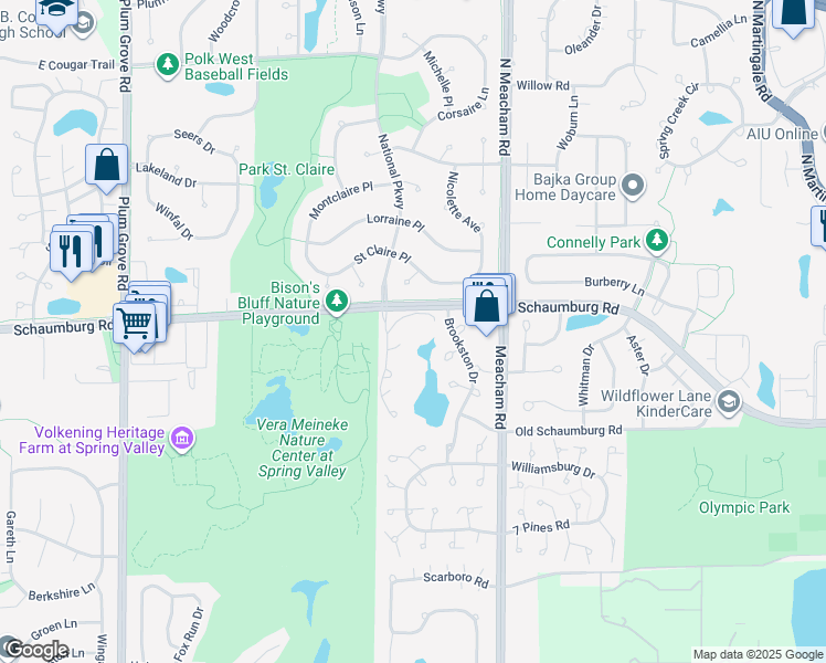 map of restaurants, bars, coffee shops, grocery stores, and more near 15 Bar Harbour Road in Schaumburg